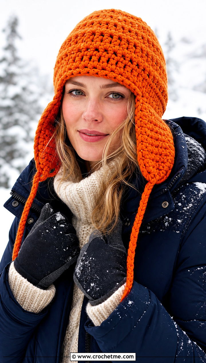 Crochet Trapper Hat With Parka - 30 winter crochet hats outfit ideas