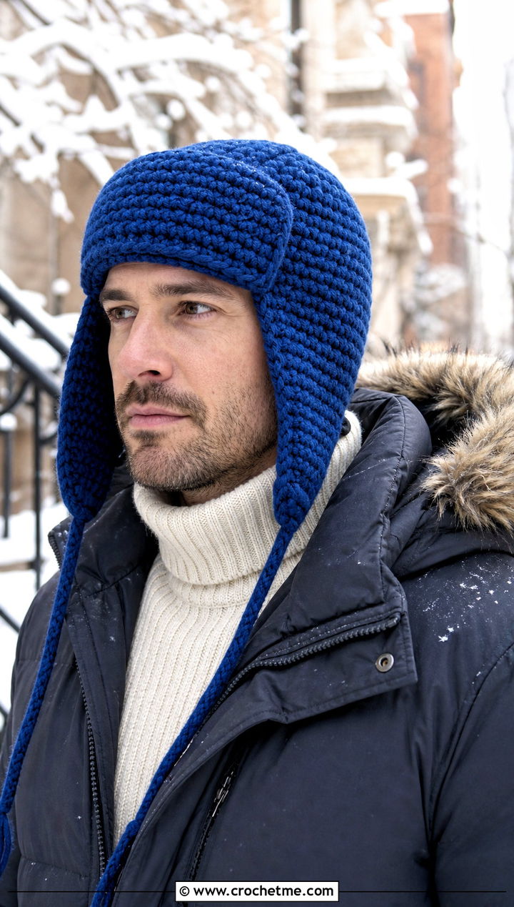 Crochet Trapper Hat With Parka - 30 men crochet hat outfit ideas