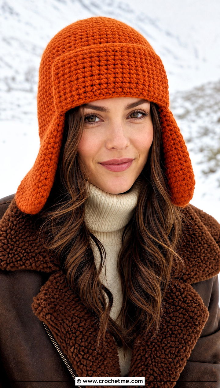 Crochet Trapper Hat With Shearling Coat - 25 Quick Crochet Hats outfit ideas