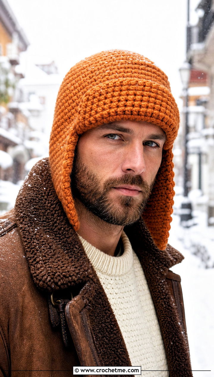 Crochet Trapper Hat With Shearling Jacket - 30 male crochet hat outfit ideas