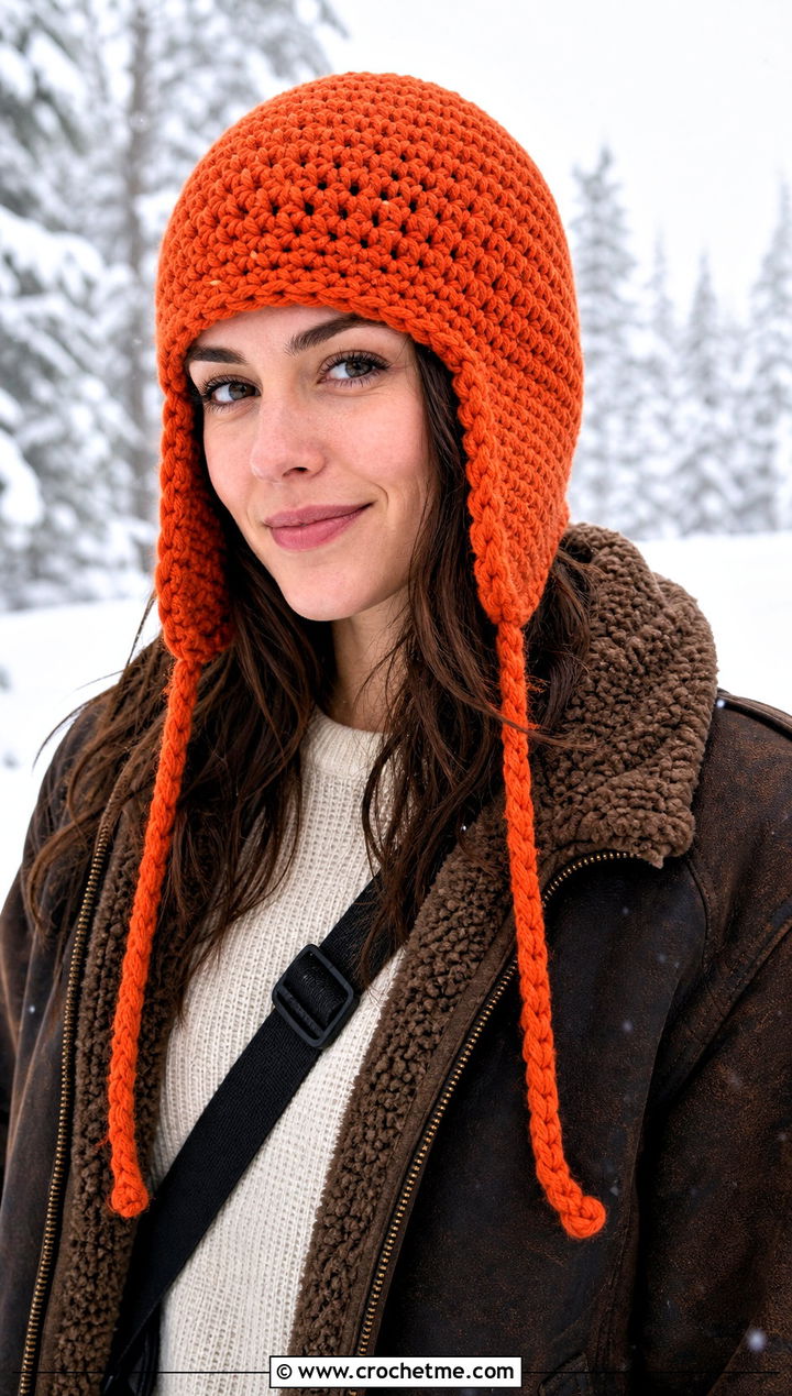 Crochet Trapper Hat With Shearling Jacket - 25 Worsted Weight Yarn Crochet Hat outfit ideas