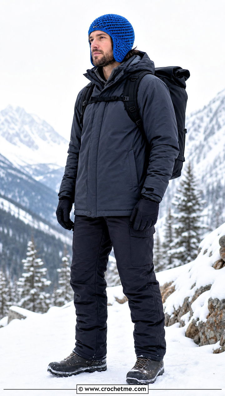 Crochet Trapper Hat With Technical Parka - 35 mens crochet hat outfit ideas