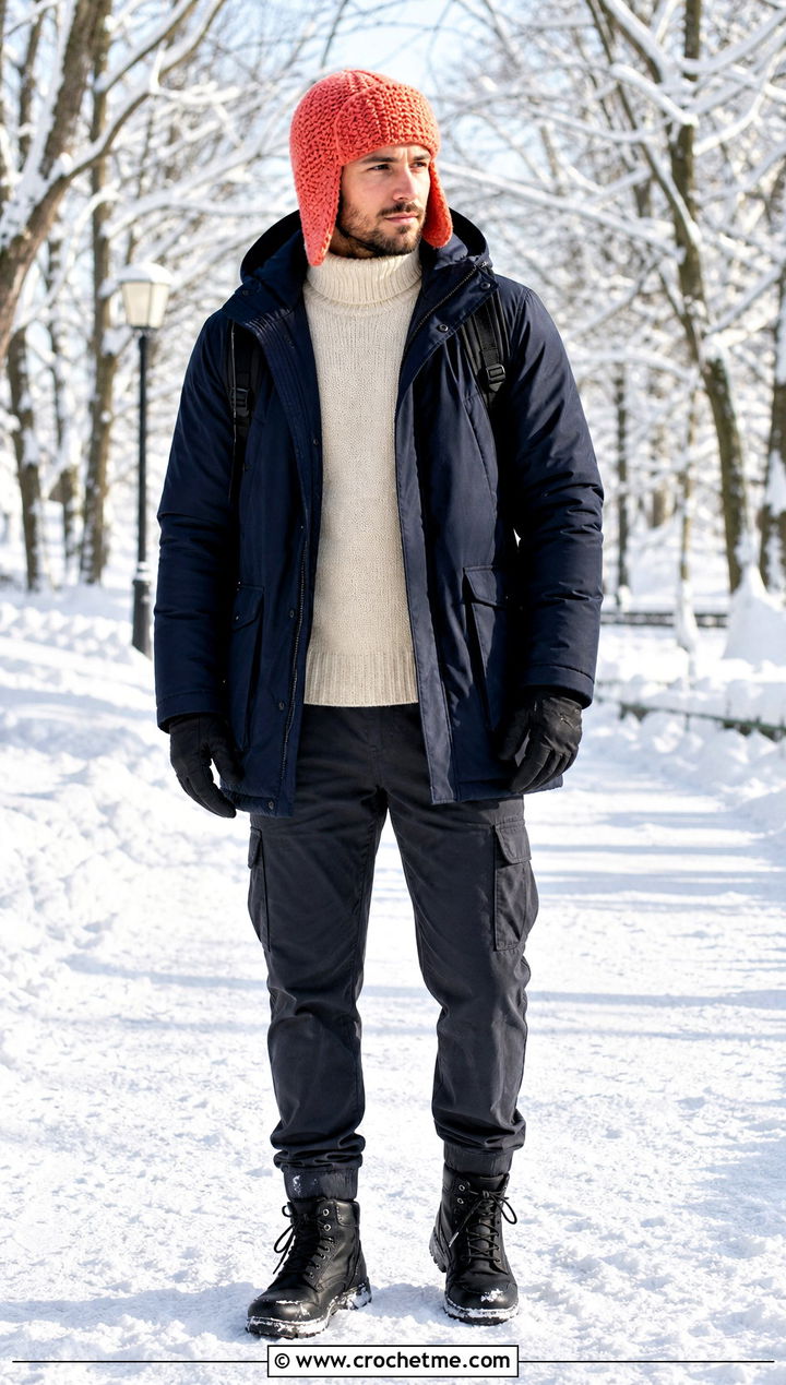 Crochet Trapper Hat With Winter Parka - 35 crochet hats men outfit ideas