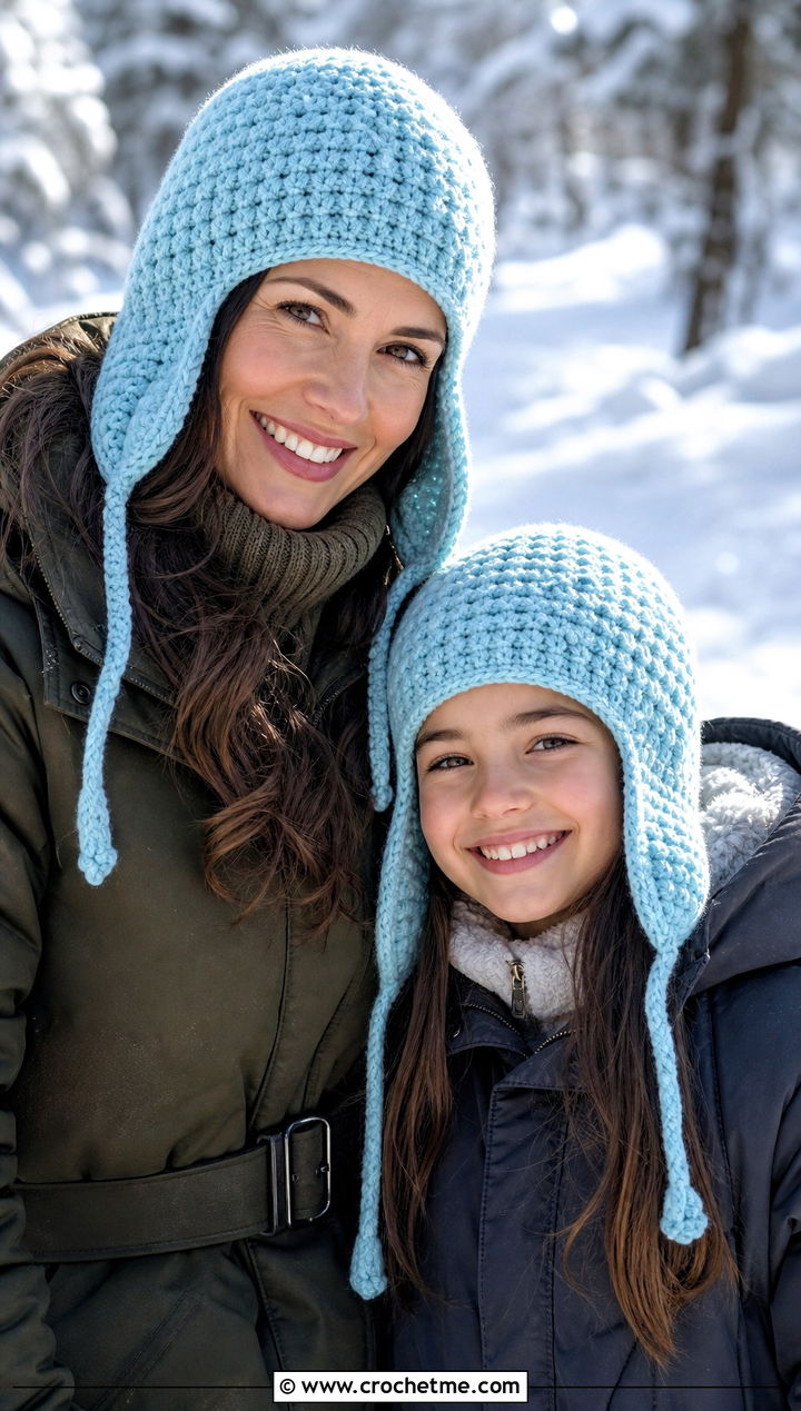 Crochet Trapper Hats With Parka Outfits - 20 Mother Daughter Crochet Hats outfit ideas