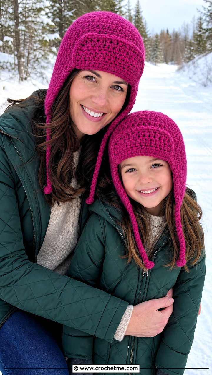 Crochet Trapper Hats With Quilted Jackets - 25 Mommy And Me Crochet Hats outfit ideas