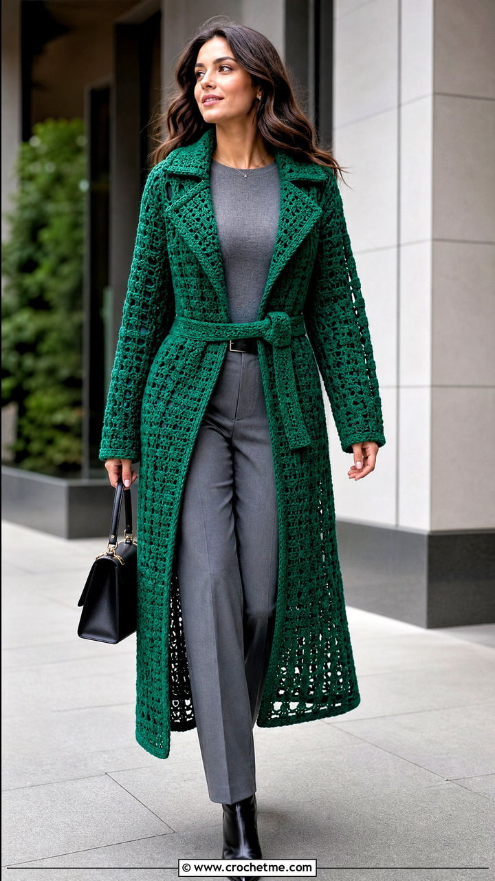 Crochet Trench Coat With Monochrome Separates - 35 crochet clothing and outfit ideas