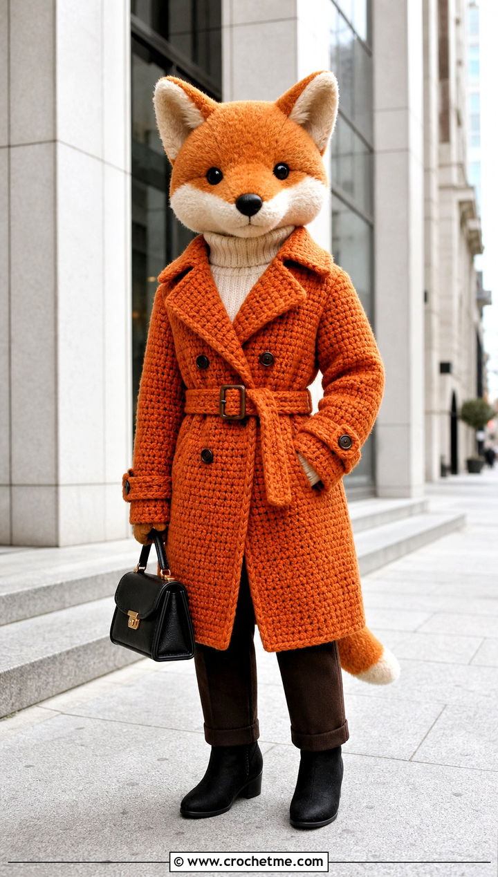 Crochet Trench Coat With Turtleneck And Trousers - 25 Crochet Stuffie Clothes and outfit ideas