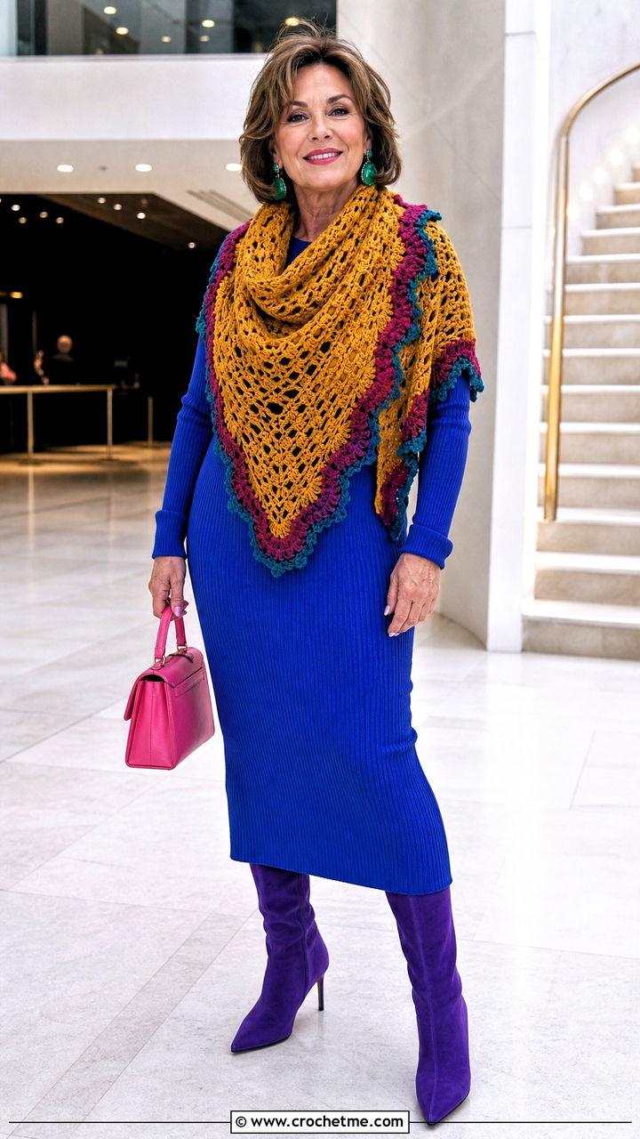 Crochet Triangle Shawl With Ribbed Knit Dress - 35 crochet clothing and accessories ideas