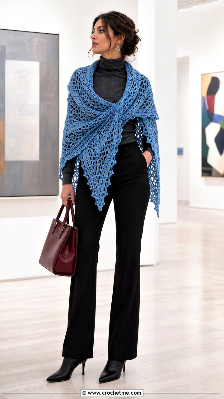 Crochet Triangle Shawl With Turtleneck - 35 crochet clothes and accessories outfit ideas