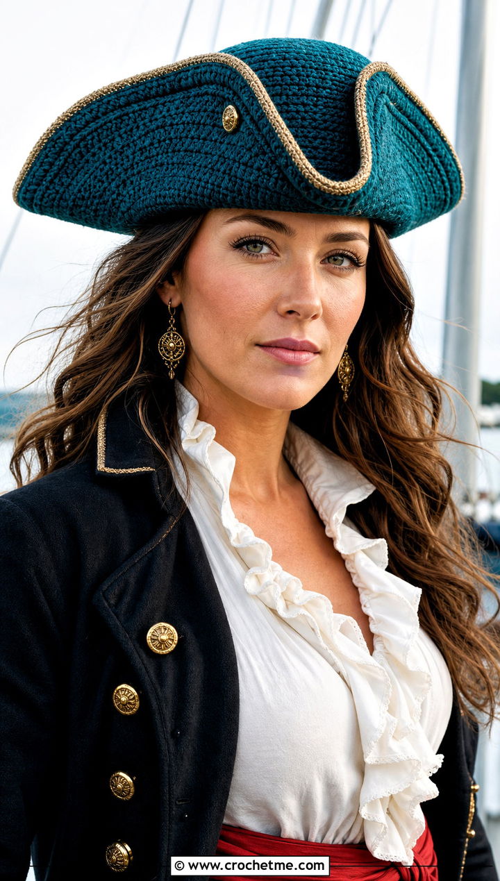 Crochet Tricorn Hat Pirate Costume With Tailored Coat - 30 crochet pirate costume outfit ideas