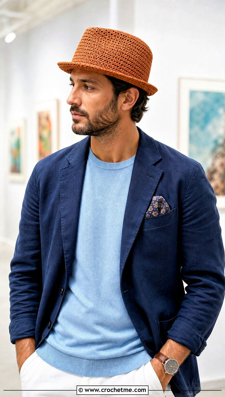 Crochet Trilby With Blazer And Jeans - 25 crochet hat ideas for men