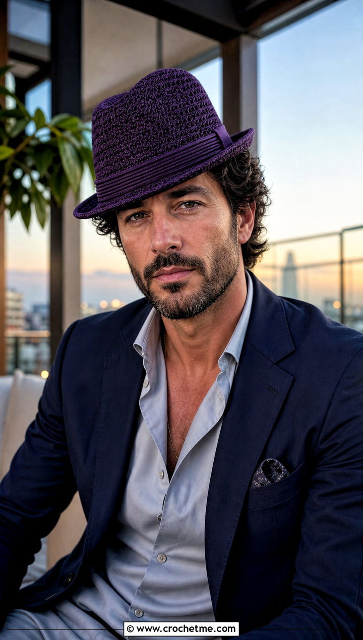 Crochet Trilby With Evening Outfit - 30 men crochet hat outfit ideas