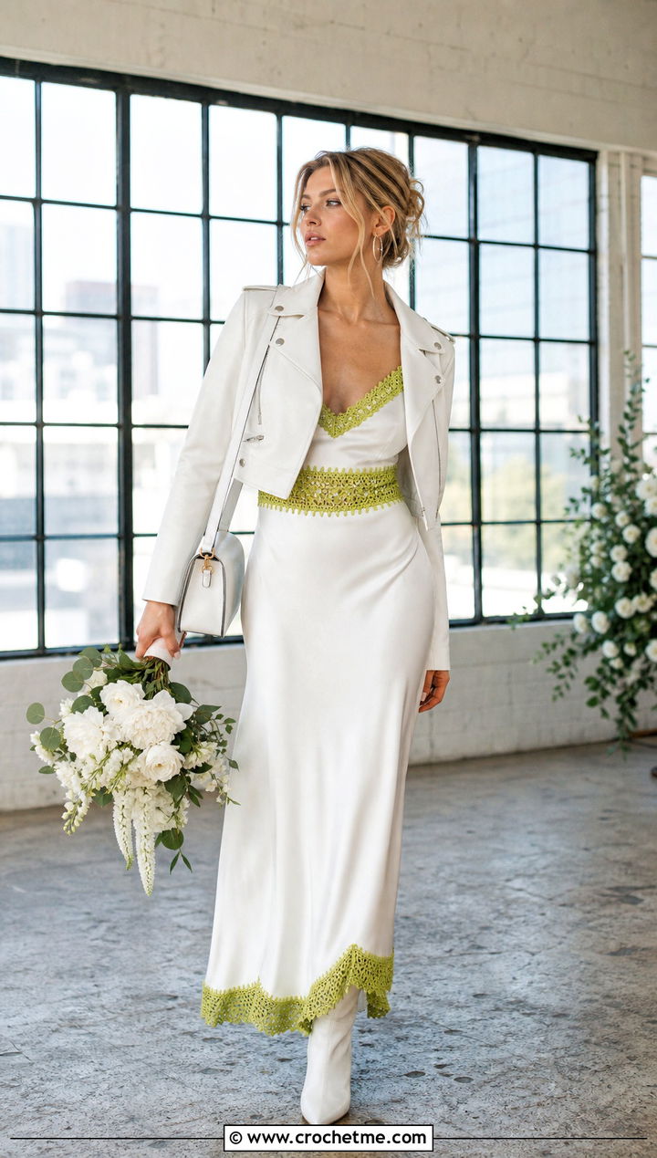 Crochet Trim Wedding Dress With Leather Jacket - 15 crochet wedding dress inspiration outfit ideas