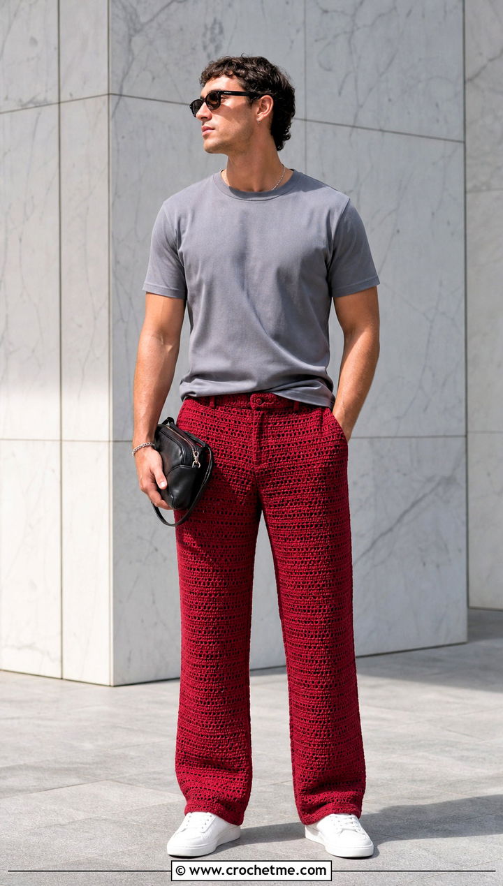Crochet Trousers With Fitted T Shirt - 25 Crochet Men Clothing and outfit ideas
