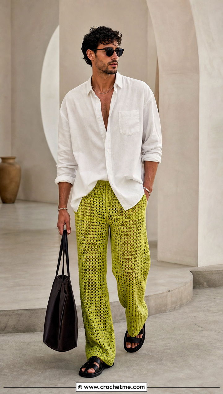 Crochet Trousers With Oversized White Shirt - 15 men crochet clothes and outfit ideas