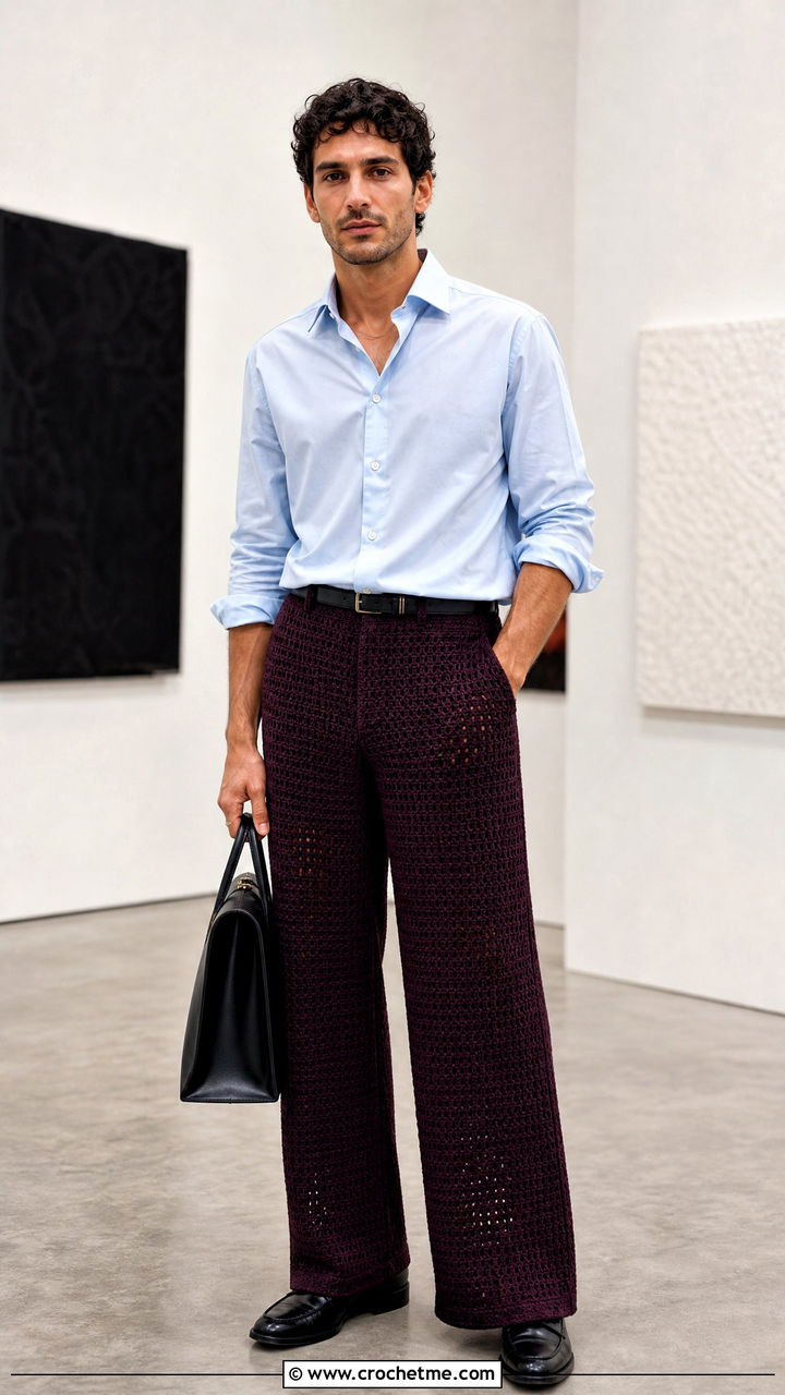 Crochet Trousers With Poplin Shirt - 35 crochet outfits for men outfit ideas