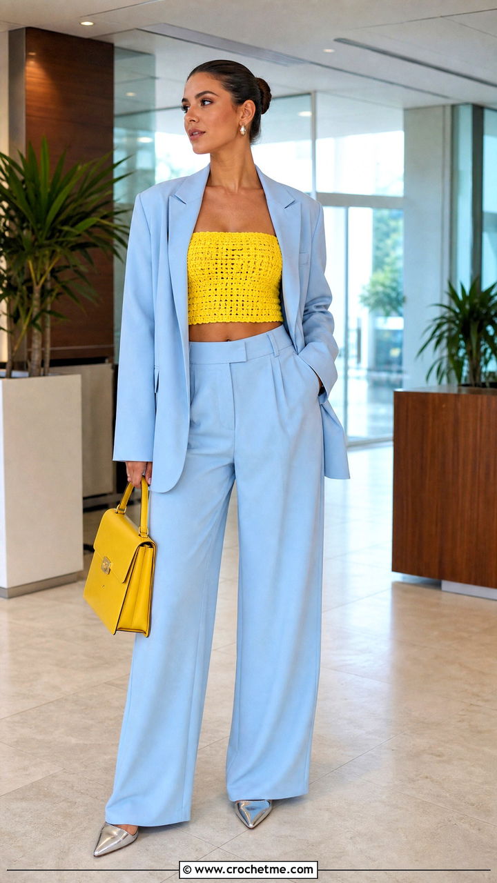 Crochet Tube Belly Top With Oversized Suit - 35 Belly Crochet Top outfit ideas