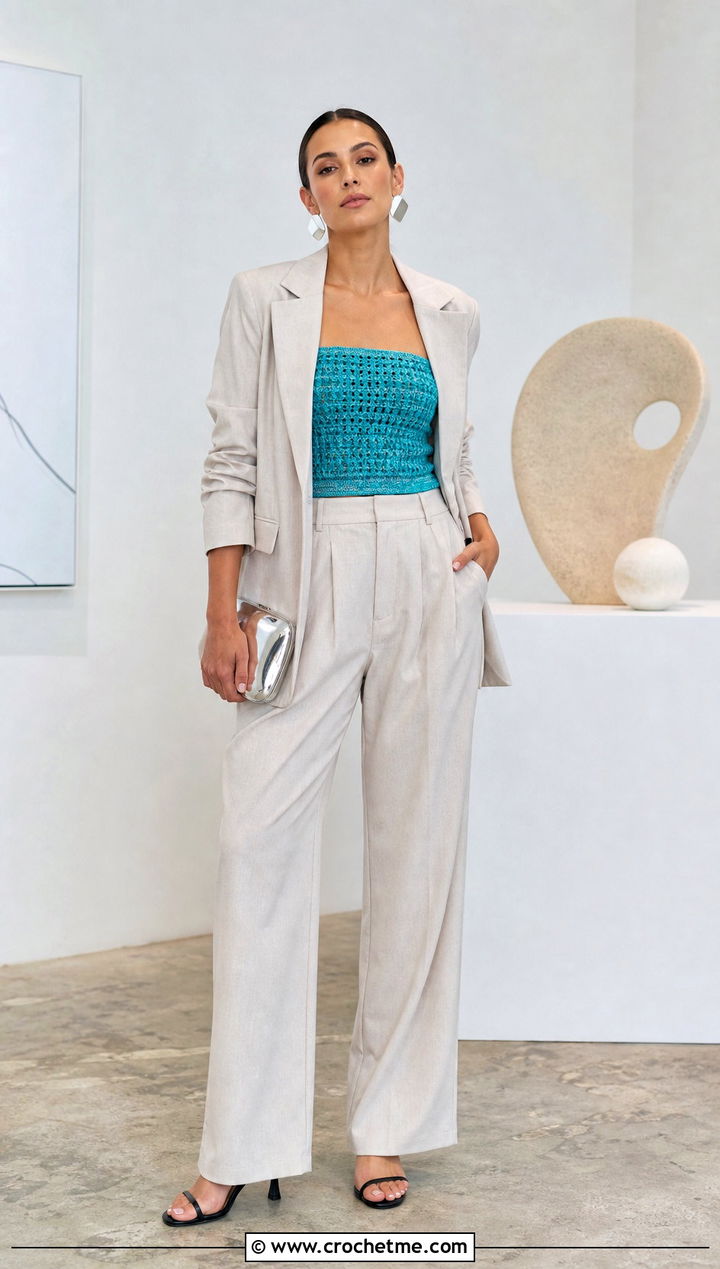 Crochet Tube Top With A Relaxed Suit - 25 crochet for tops outfit ideas