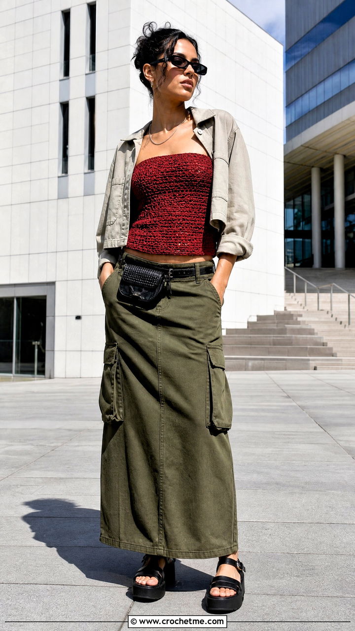 Crochet Tube Top With Cargo Maxi Skirt - 35 Crochet Top And Skirt outfit ideas