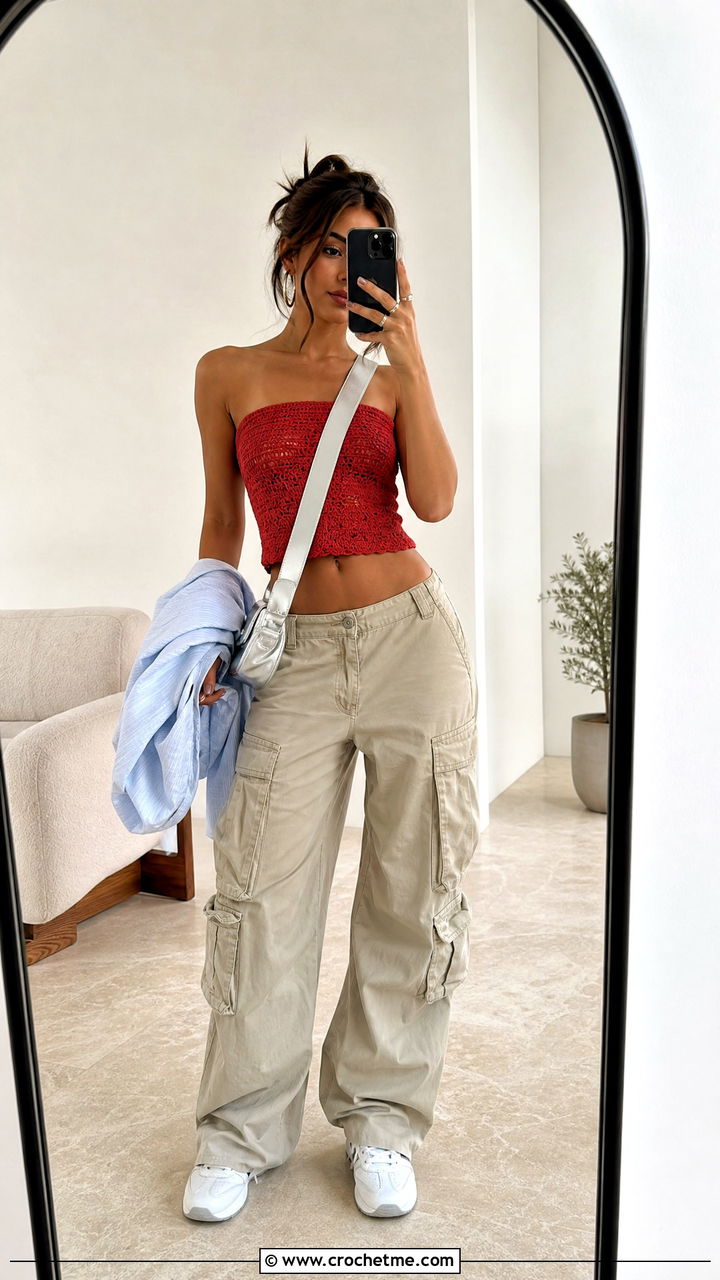 Crochet Tube Top With Cargo Pants - 35 aesthetic crochet clothes and outfit ideas