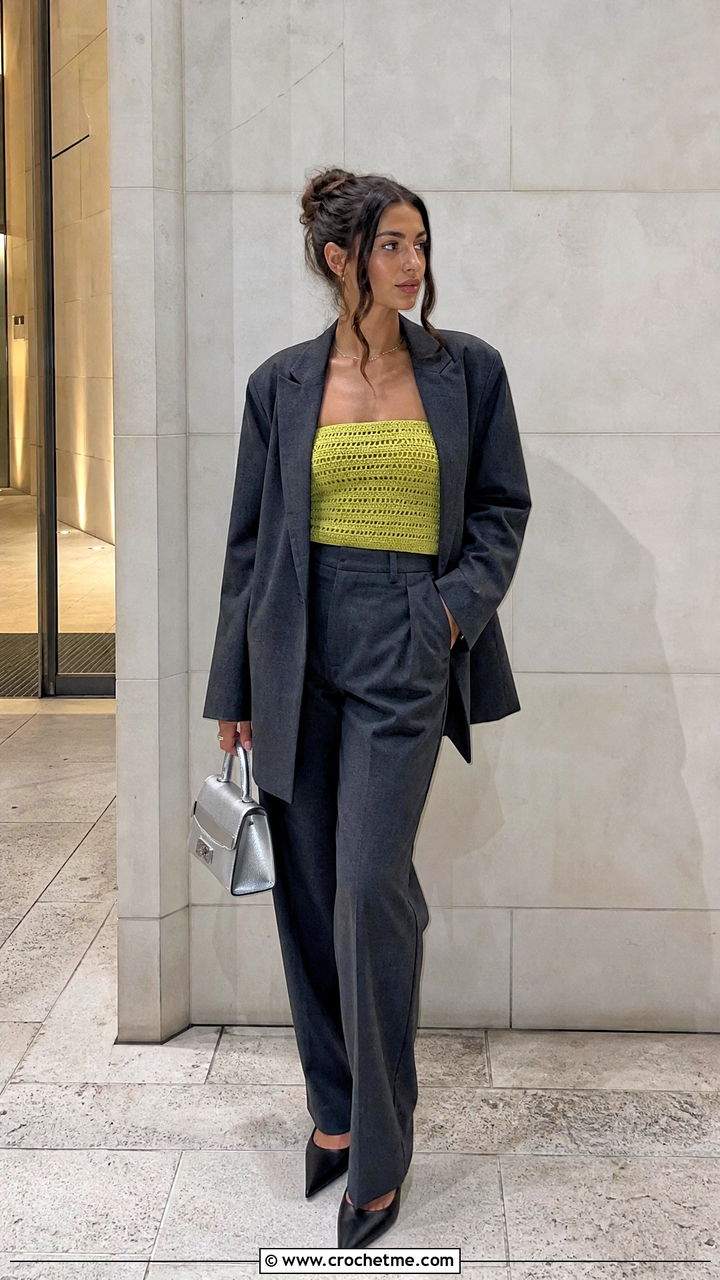 Crochet Tube Top With Oversized Blazer - 35 crochet outfit ideas