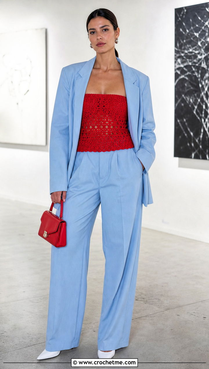 Crochet Tube Top With Oversized Suit - 30 quick crochet top outfit ideas
