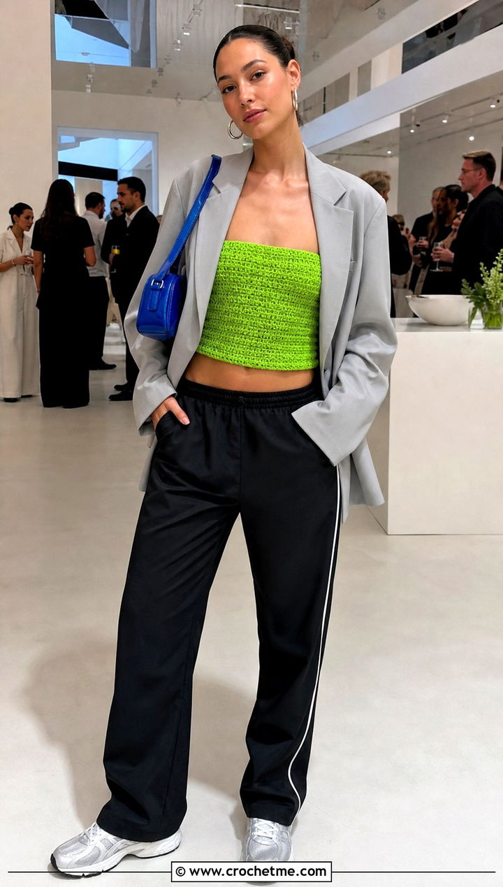 Crochet Tube Top With Track Pants And Blazer - 35 crochet womens tops outfit ideas