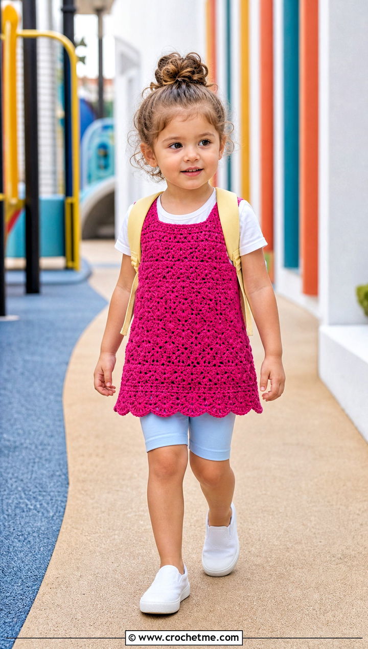 Crochet Tunic Dress With Bike Shorts And Slip Ons - 15 5T Crochet Dress outfit ideas