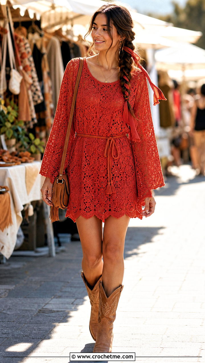 Crochet Tunic Dress With Cowboy Boots - 25 coquette crochet clothes and outfit ideas
