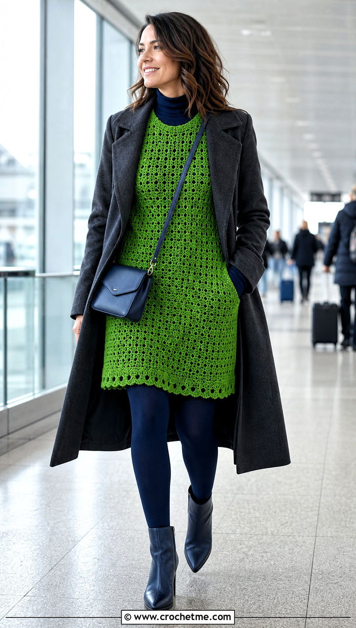 Crochet Tunic Dress With Leggings And Boots - 35 simple crochet dress outfit ideas