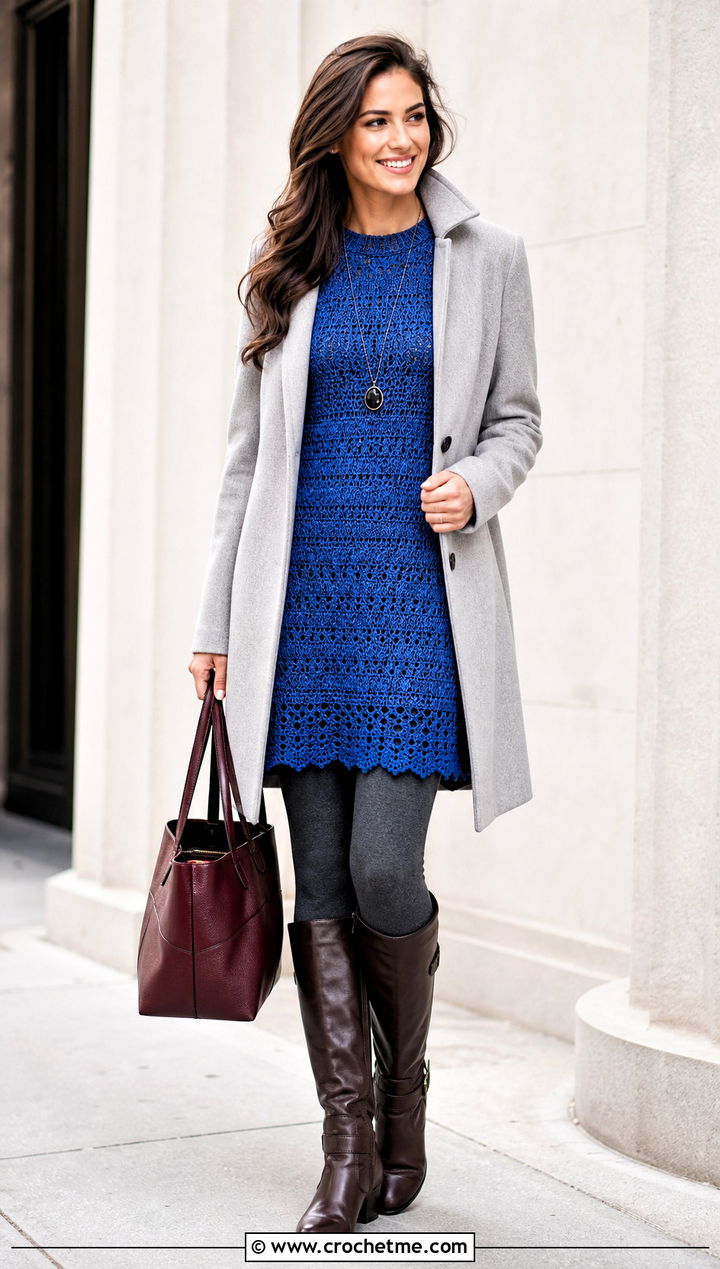 Crochet Tunic Dress With Leggings And Riding Boots - 25 crochet a dress for women outfit ideas