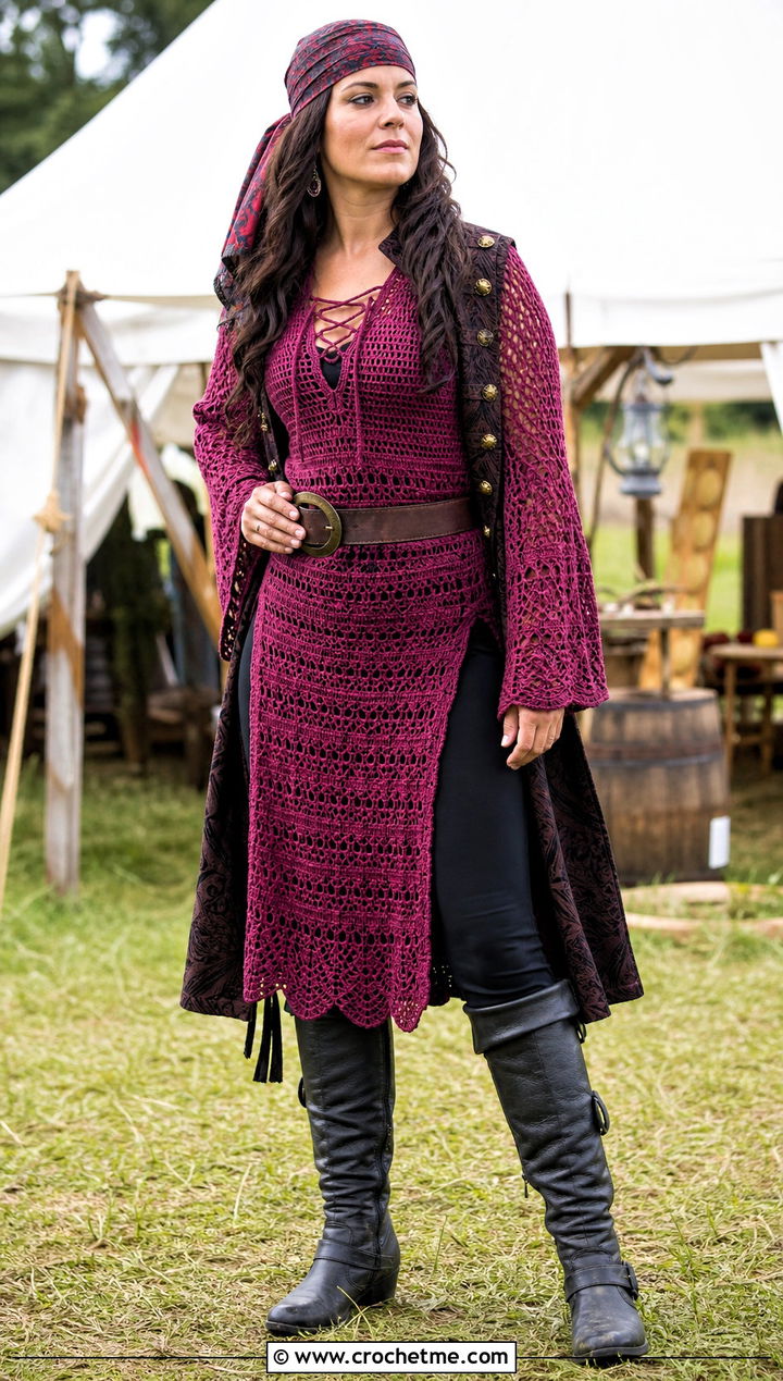 Crochet Tunic Pirate Costume With Fitted Leggings - 30 crochet pirate costume outfit ideas