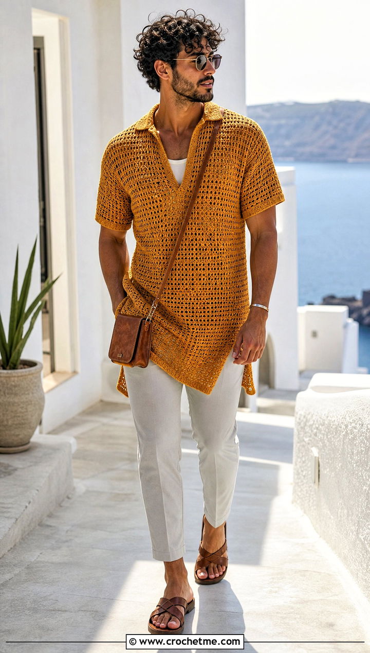 Crochet Tunic Shirt With Tapered Pants - 35 crochet mens clothes and outfit ideas
