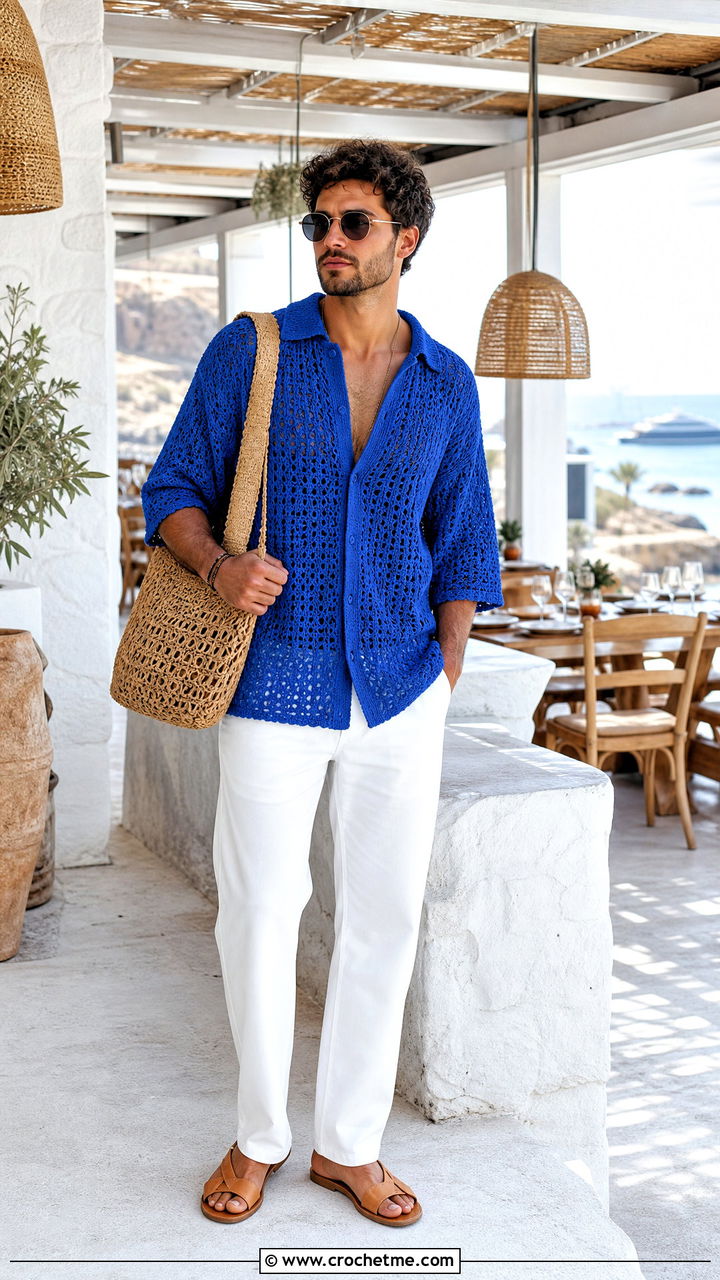 Crochet Tunic Shirt With White Jeans - 35 crochet shirt men outfit ideas