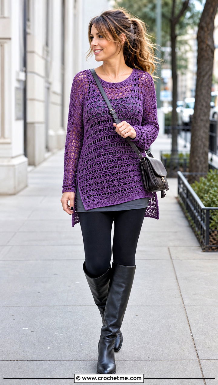 Crochet Tunic Top With Leggings And Boots - 30 begginer crochet top outfit ideas