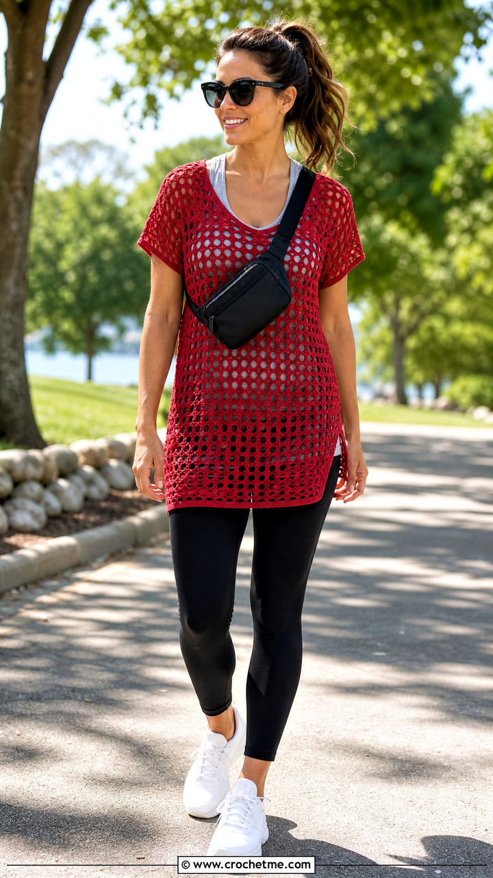 Crochet Tunic Top With Sleek Leggings - 35 crochet top designs outfit ideas
