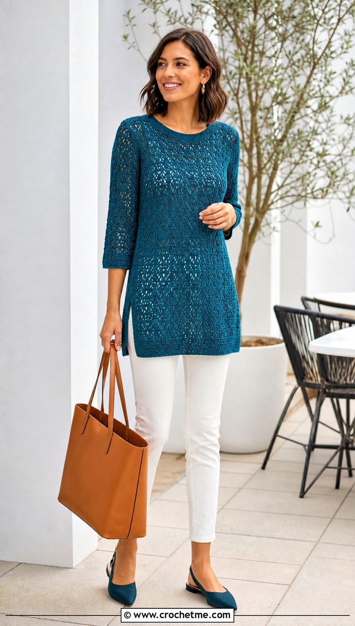 Crochet Tunic Top With Slim Ankle Pants - 25 crochet womens clothes and outfit ideas
