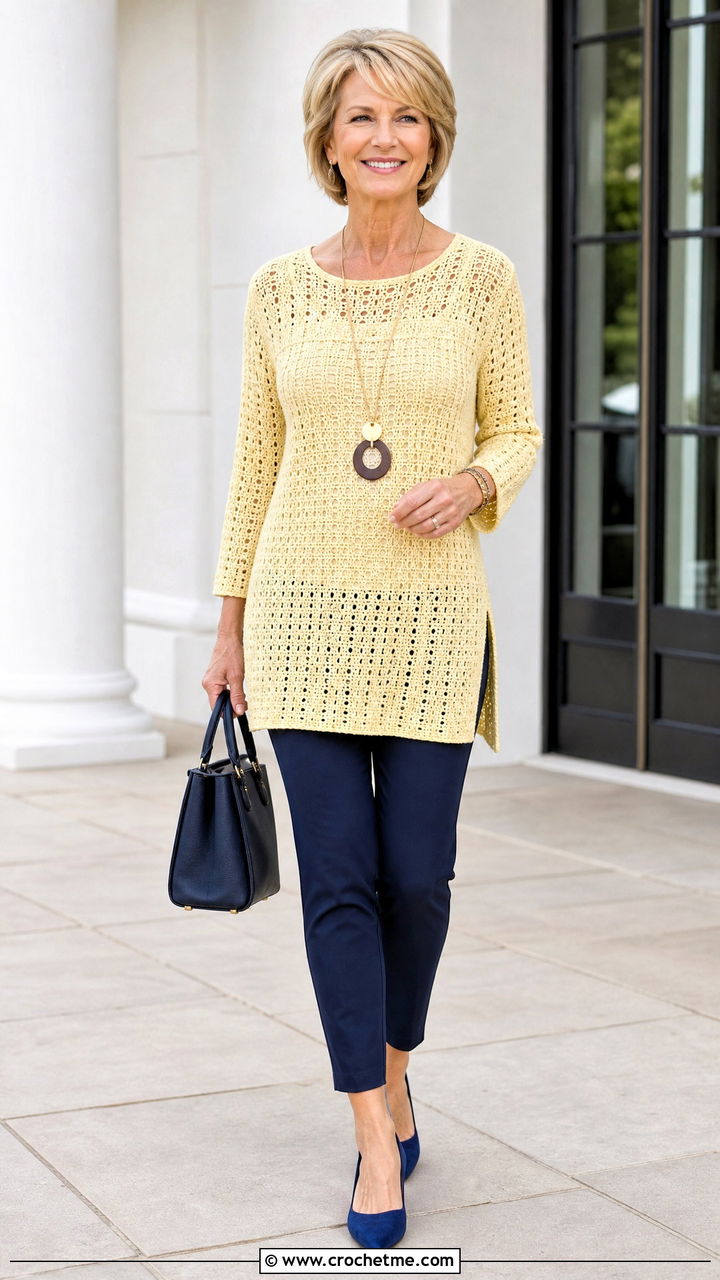 Crochet Tunic Top With Slim Ankle Pants - 35 crochet tops ideas