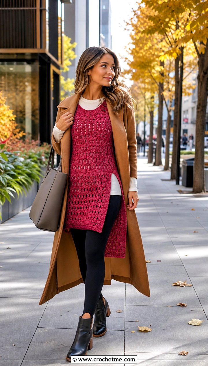 Crochet Tunic Top With Stirrup Leggings - 30 diy crochet top outfit ideas