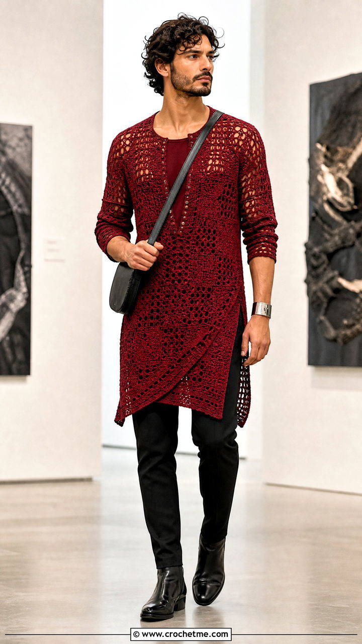 Crochet Tunic Top With Tapered Trousers - 35 crochet top men outfit ideas