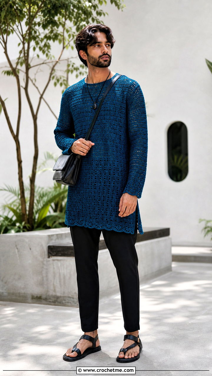Crochet Tunic Top With Tapered Trousers - 35 crochet top for men outfit ideas