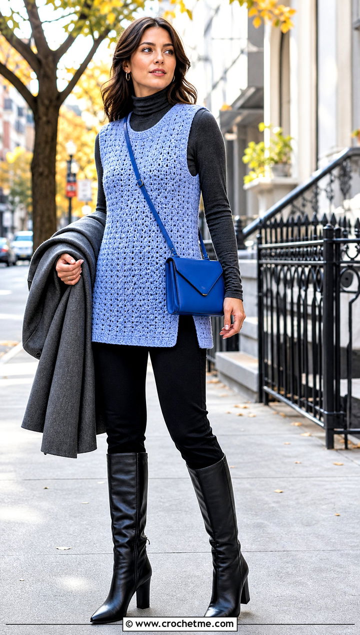 Crochet Tunic Vest With Knee High Boots - 15 Crochet For Ladies Vests outfit ideas