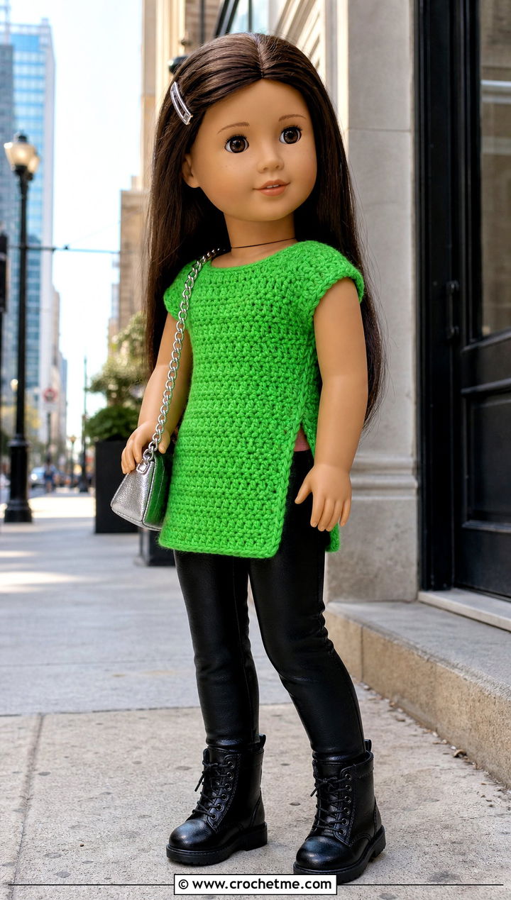Crochet Tunic With Faux Leather Leggings - 15 Crochet Our Generation Doll Clothes and outfit ideas