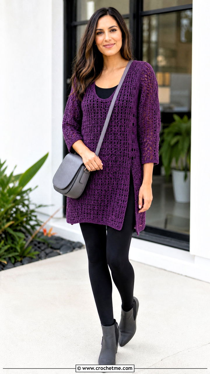 Crochet Tunic With Leggings And Ankle Boots - 35 crochet garments outfit ideas