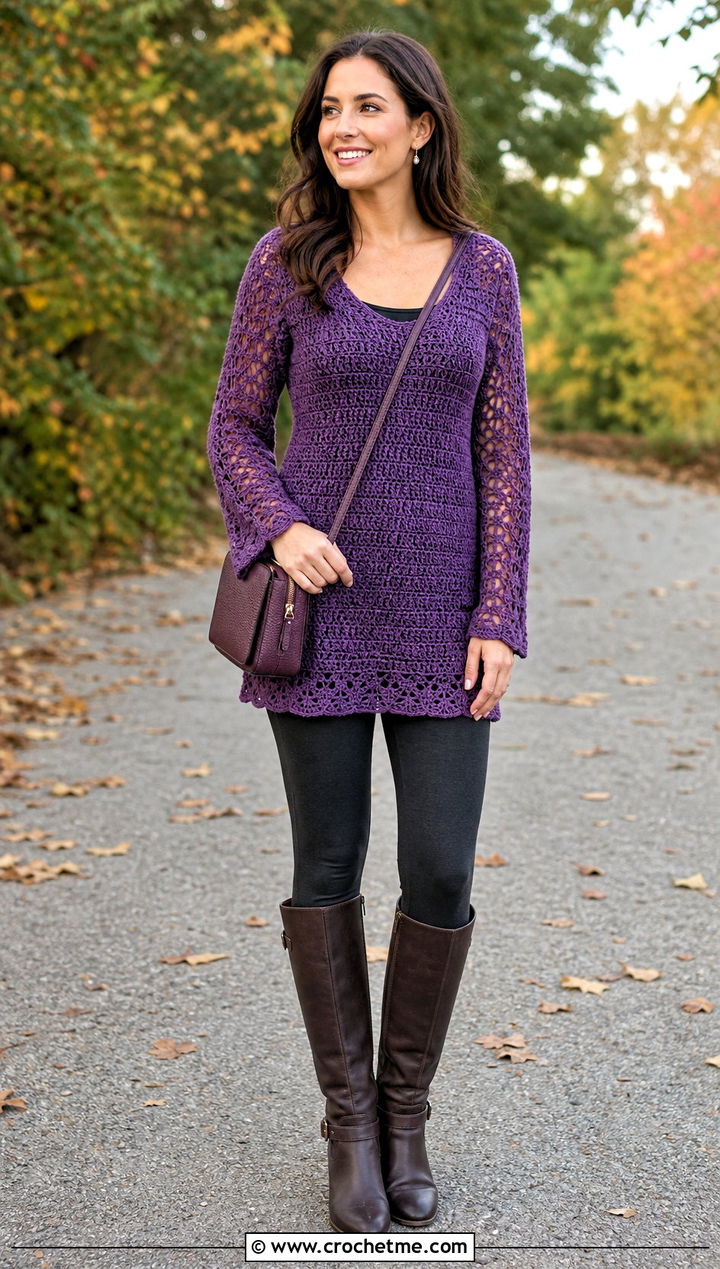 Crochet Tunic With Leggings And Riding Boots - 35 whimsical crochet clothes and outfit ideas