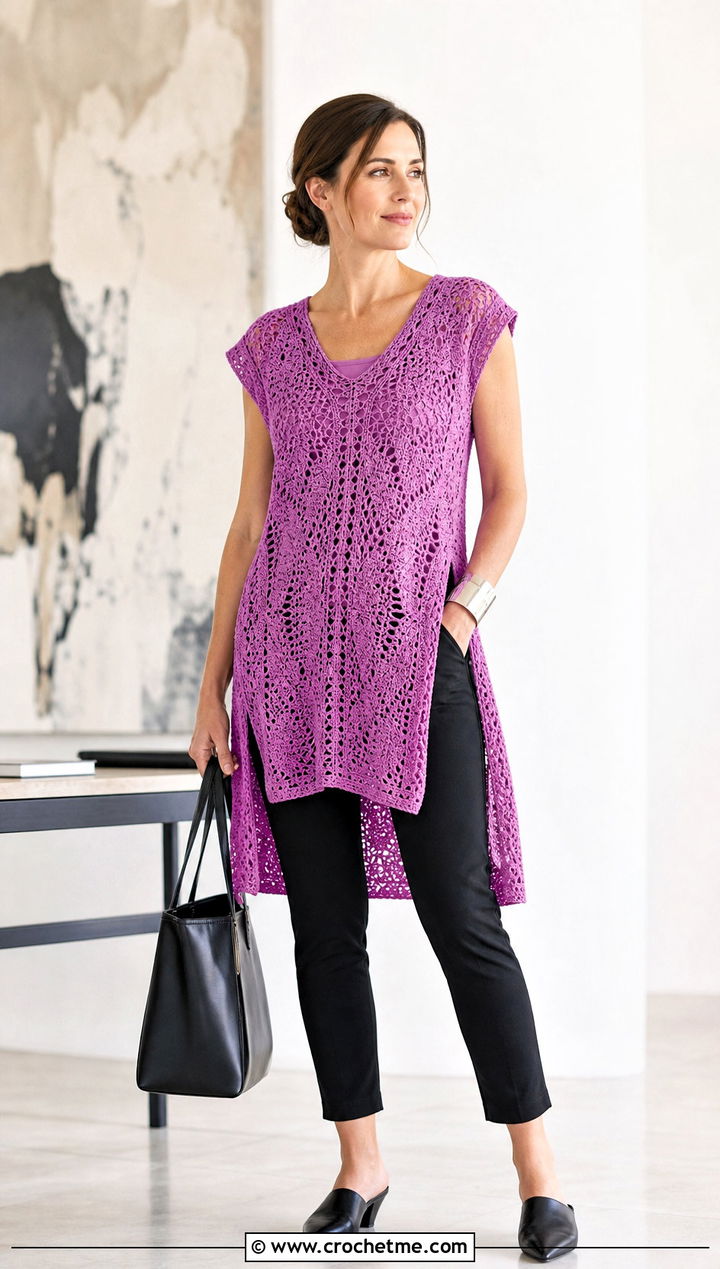 Crochet Tunic With Slim Ankle Pants - 25 Diy Crochet Outfits ideas