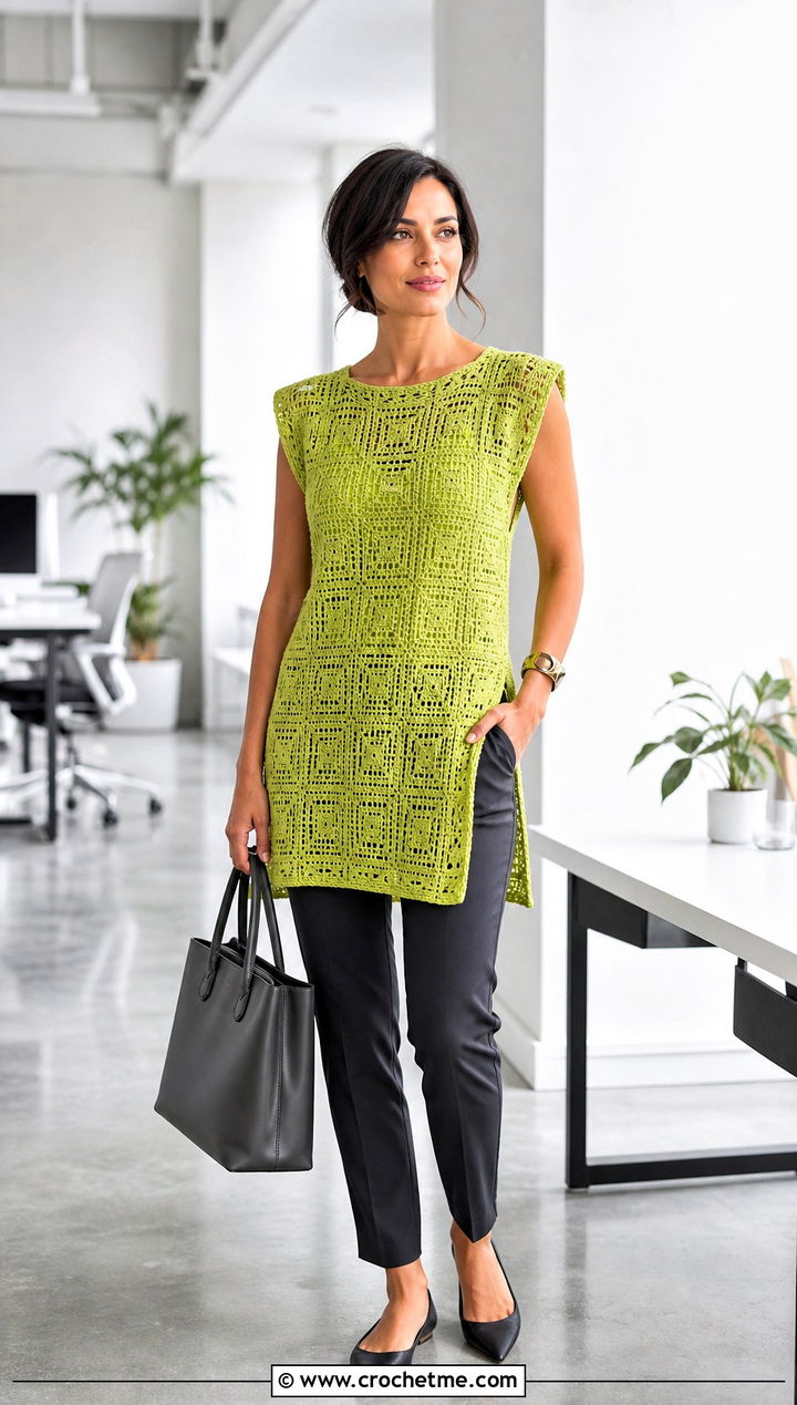 Crochet Tunic With Slim Trousers - 30 unique crochet clothes and outfit ideas