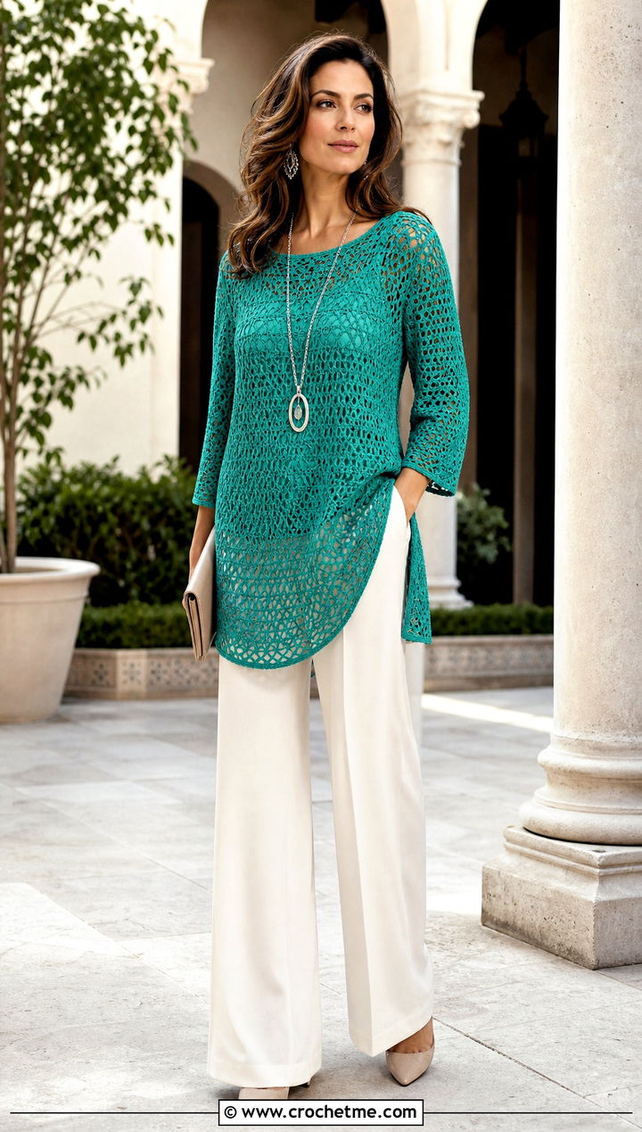 Crochet Tunic With Wide Leg Trousers - 25 cool crochet clothes and outfit ideas