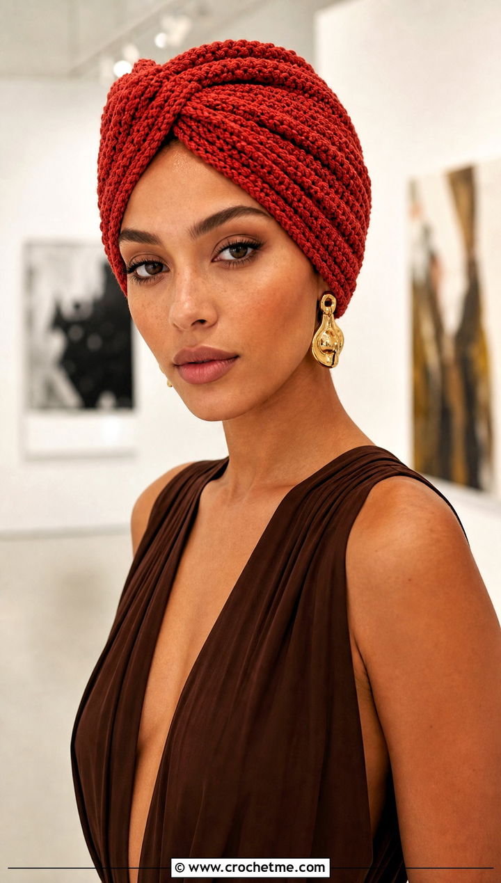 Crochet Turban Hat With Column Dress - 30 aesthetic crochet hat ideas