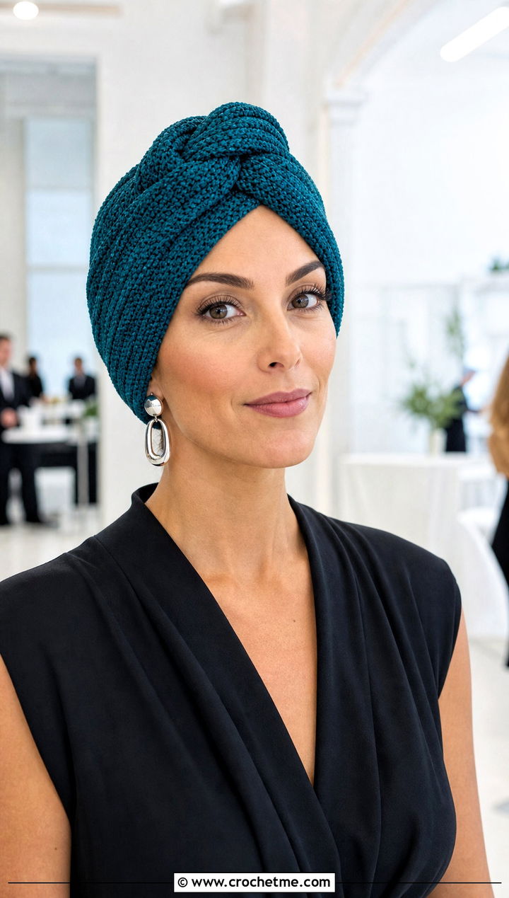 Crochet Turban Hat With Jumpsuit - 25 Quick Crochet Hats outfit ideas
